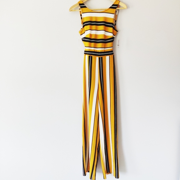 Ardene Pants - Yellow Stripe Sleeveless Back Tie Jumpsuit NWT